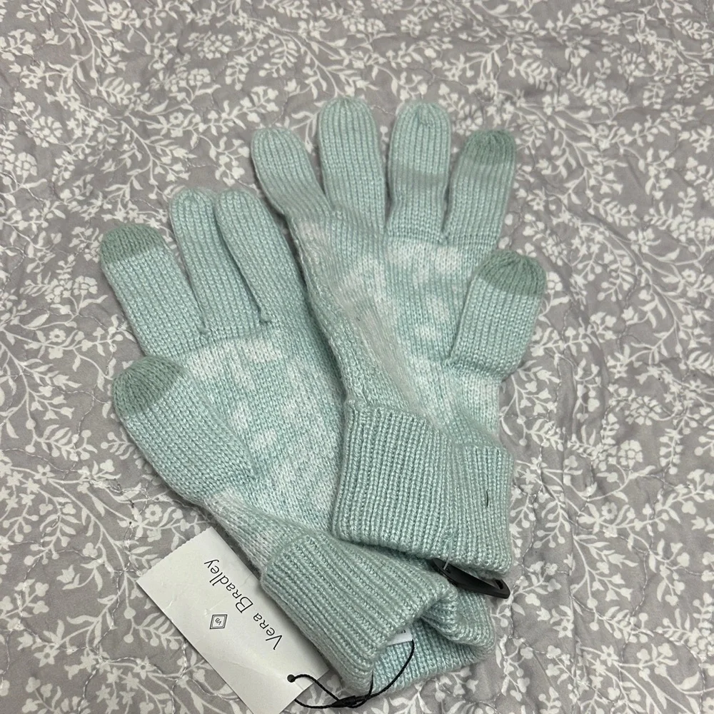 Vera Bradley Light Aqua Pom Beanie & Glove Set